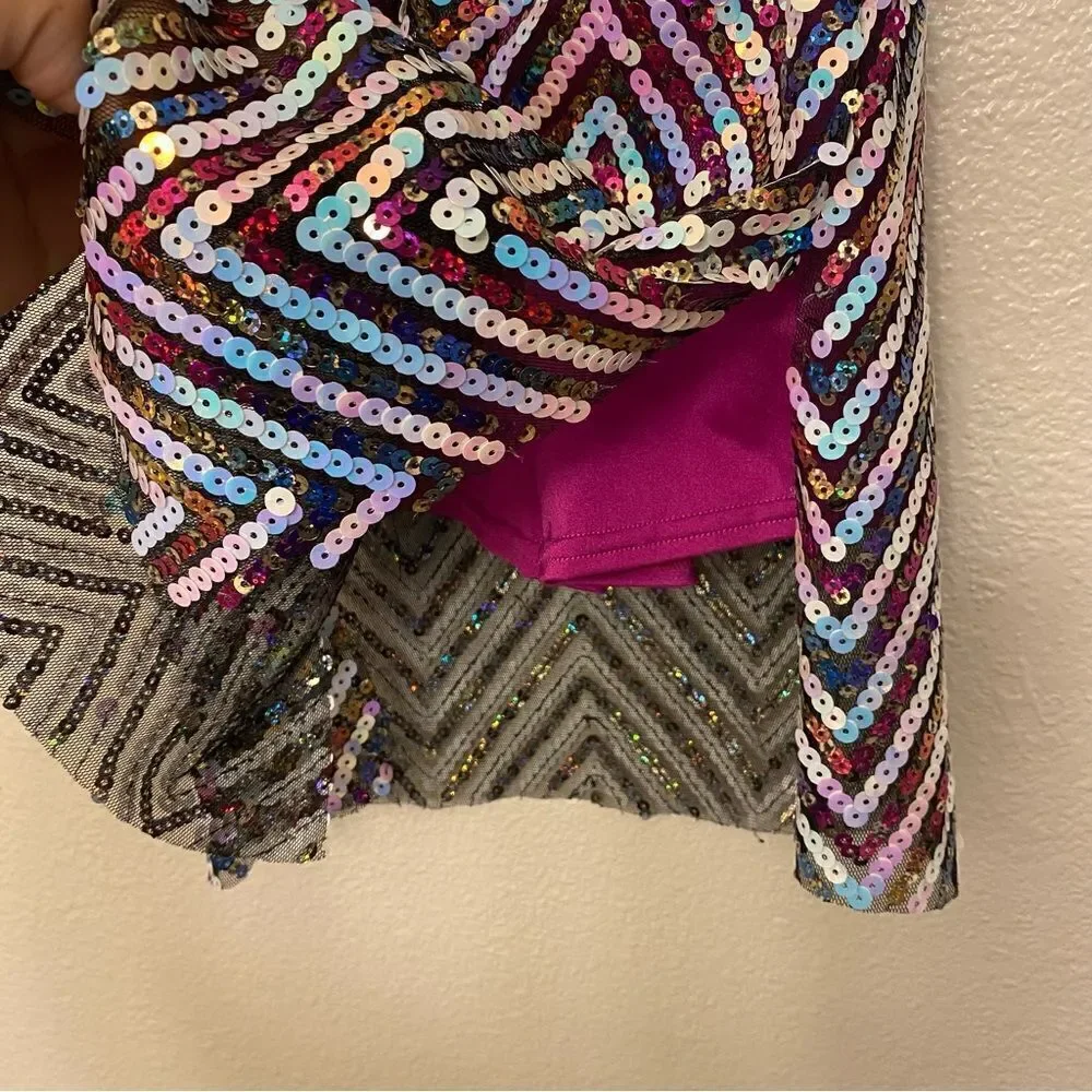 WEISSMAN Dance Costume hot pink shift chevron sequin Into The Groov 12846 IC 7/8